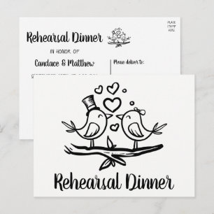Cute Lovebird Black White Bröllop Rehearsal Dinner Inbjudan Vykort