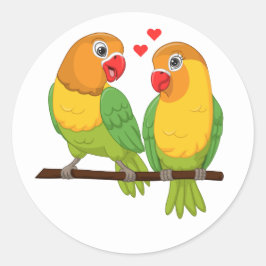 Cute Lovebird Gult Grönt Love birds Bröllop Runt Klistermärke