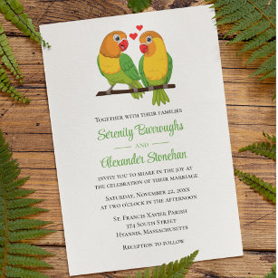 Cute Lovebird Lovebird Gult Bröllop Inbjudningar