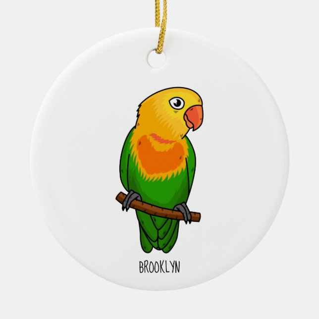 Cute lovebird tecknad parrot julgransprydnad keramik (Framsidan)
