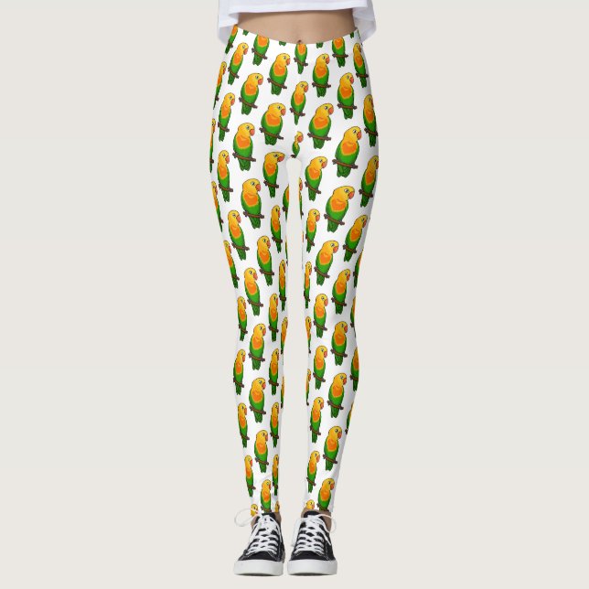 Cute lovebird tecknad parrot leggings (Framsida)