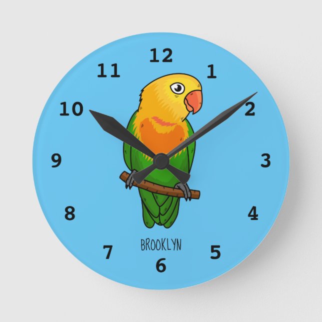 Cute lovebird tecknad parrot rund klocka (Framsida)