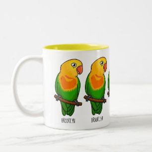 Cute lovebird tecknad parrot Två-Tonad mugg