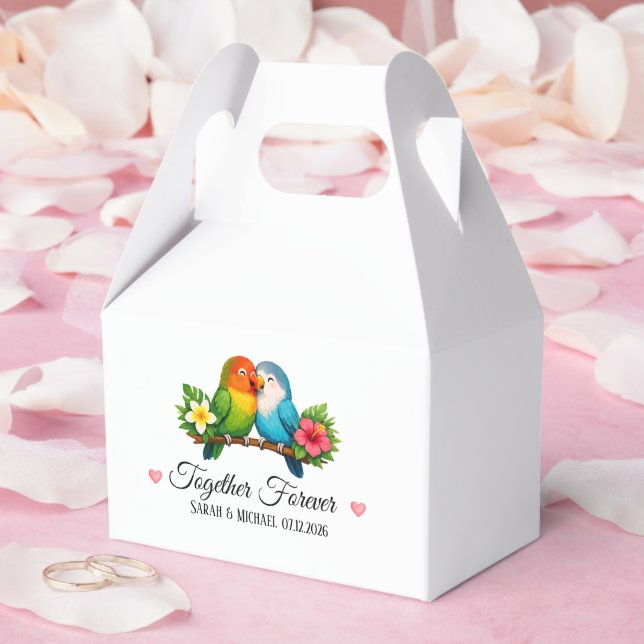 Cute Lovebirds Together Forever Wedding Favor Box Presentaskar (Bröllop)
