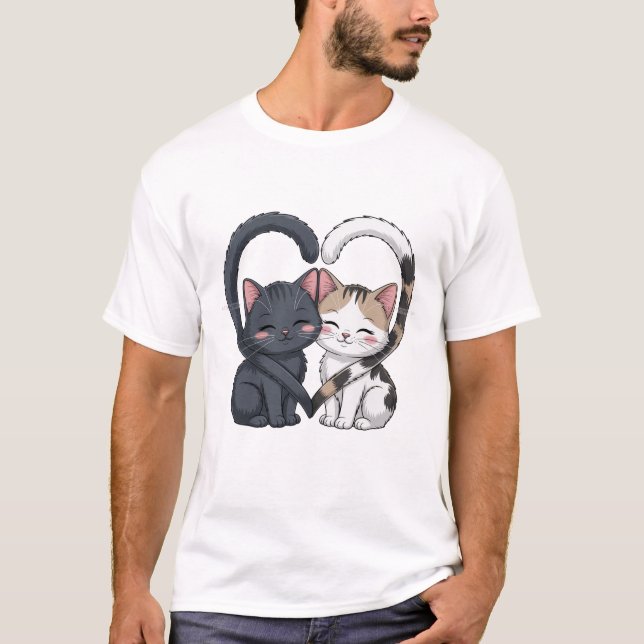 Cute Loving Cats Heart Design 🐱❤️ Adorable Kawaii T Shirt (Framsida)