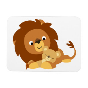 Cute Loving Tecknad Lejona Pappa & Unge Flexibel m Magnet