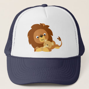 Cute Loving Tecknad Lejonare Pappa och Unge Hat Truckerkeps