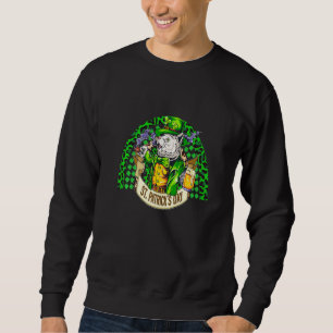 Cute Lucky Cat Leprechaun Rainbow Shamrock St Patr Lång Ärmad Tröja