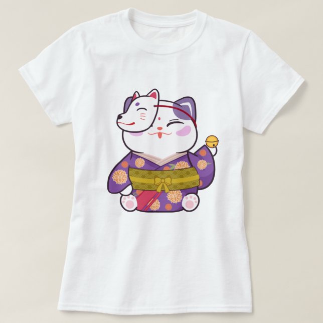 Cute Lucky Cat T Shirt (Design framsida)