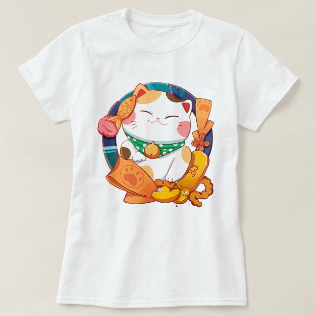 Cute Lucky Cat T Shirt (Design framsida)