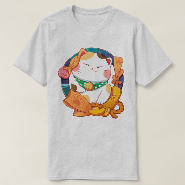 Cute Lucky Cat T Shirt (Design framsida)