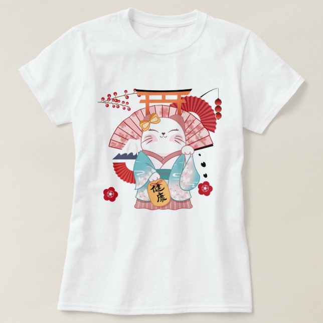 Cute Lucky Cat T Shirt (Design framsida)