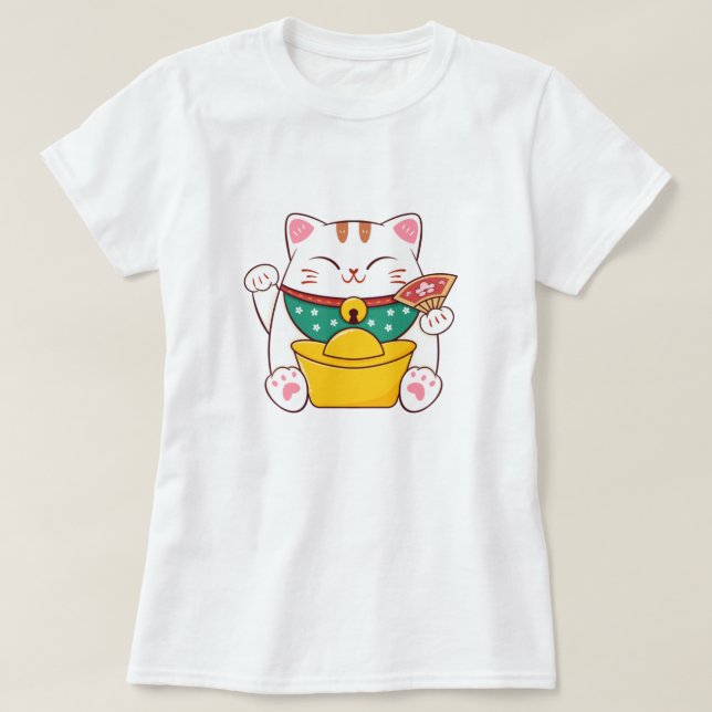 Cute Lucky Cat T Shirt (Design framsida)