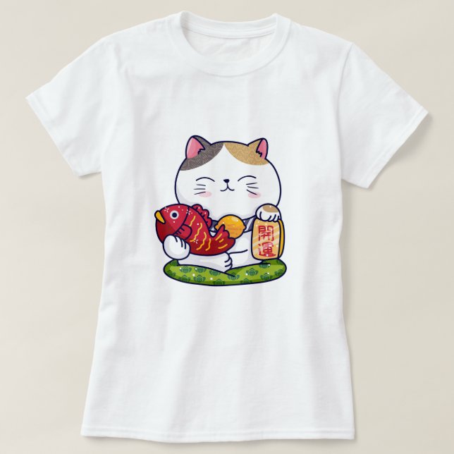 Cute Lucky Cat T-Shirt (Design framsida)