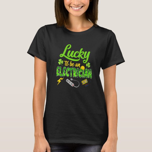 Cute Lucky Electrician Shamrock Irish Lycklig St P T Shirt (Framsida)