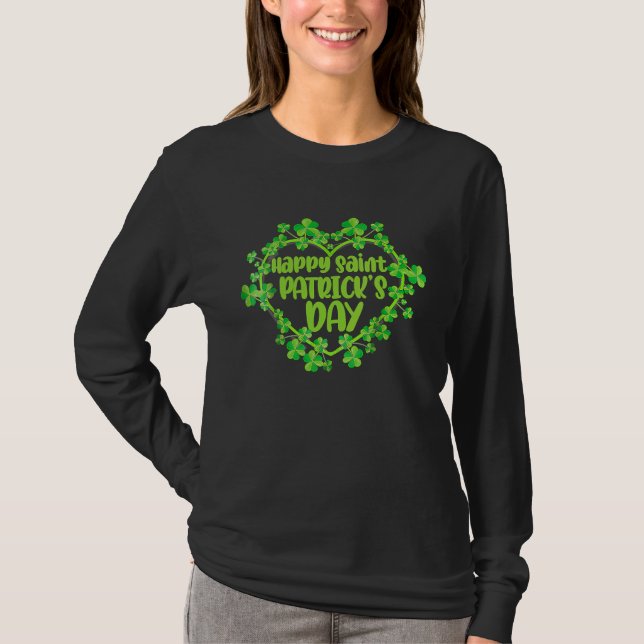 Cute Lucky Heart Shamrock Happy St Patricks Day Fa T Shirt (Framsida)