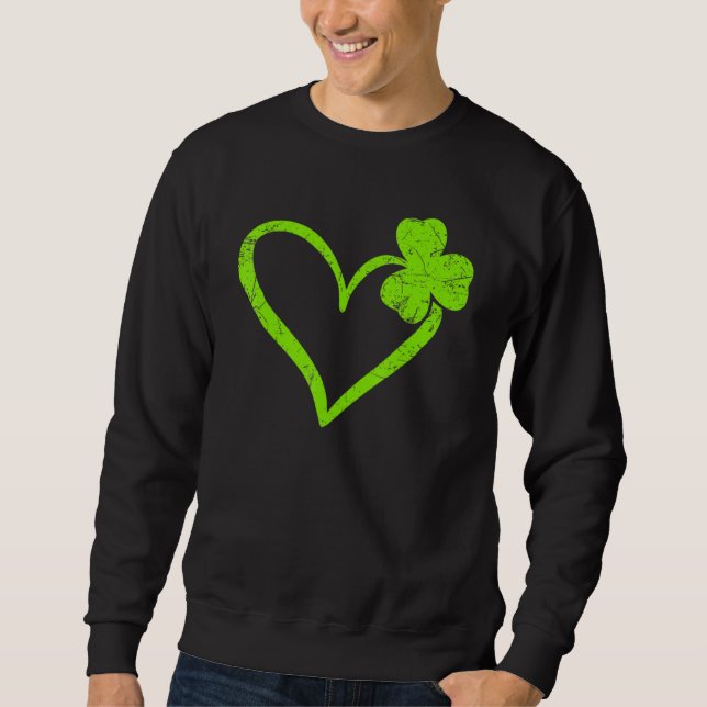 Cute Lucky Heart Shamrock Lycklig St patricks day  Lång Ärmad Tröja (Framsida)