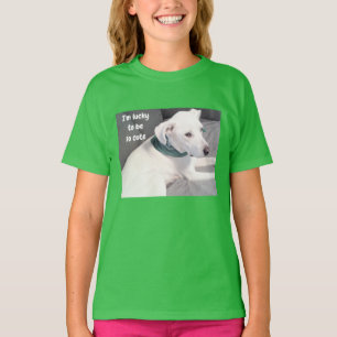 Cute Lucky Puppy Hund med Grönt Scarf T-Shirt