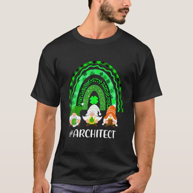 Cute Lucky Rainbow Architect Gnome Leopard Lycklig T Shirt (Framsida)