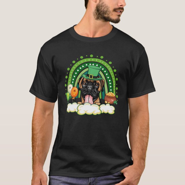 Cute Lucky Rainbow Boxer Shamrock St patrick's day T Shirt (Framsida)