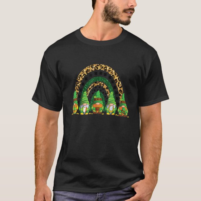 Cute Lucky Rainbow Gnome Leopard Pset St Patrick T Shirt (Framsida)