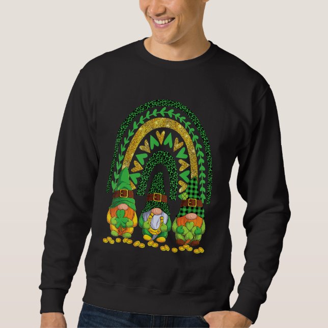 Cute Lucky Rainbow Irish Gnome Lycklig St Patricks Lång Ärmad Tröja (Framsida)
