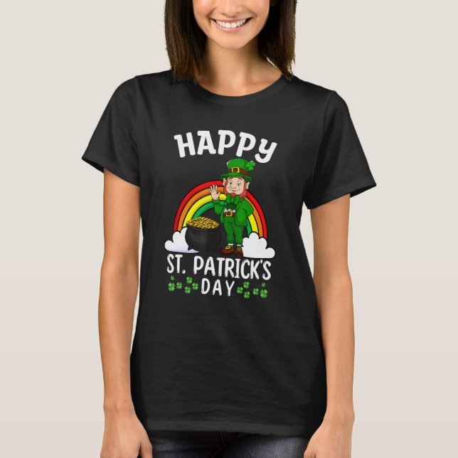 Cute Lucky Rainbow Leprechaun Lycklig Saint patric T Shirt (Framsida)