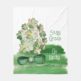 Cute Lucky Shamrock Klöver Watercolor Fleecefilt