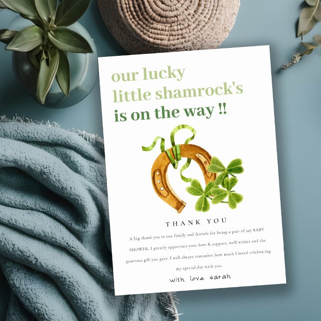 Cute Lucky Shamrock St patrick's day Baby Shower Tack Kort (Skapare uppladdad)