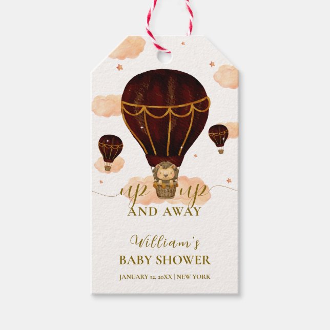 Cute Luftballong Jungle Lejon Boy Shower Presentetikett (Framsidan)