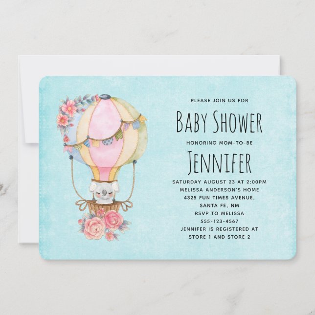 Cute Luftballong Watercolor Baby Shower Invita Inbjudningar (Framsida)