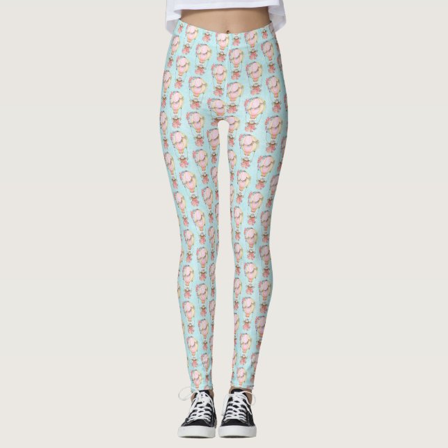 Cute Luftballong Watercolor Mönster Leggings (Framsida)