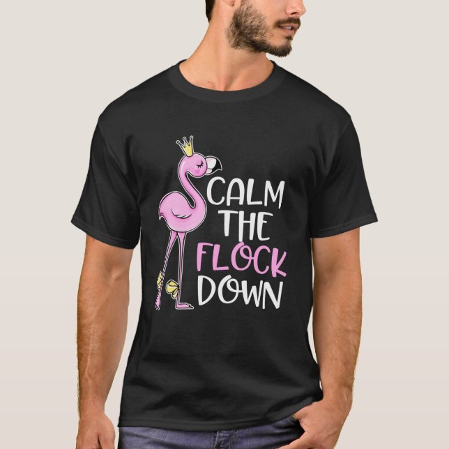 Cute Lugn Flock Down Rosa Flamingo Bird T Shirt (Framsida)