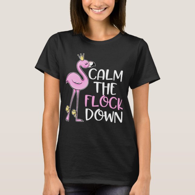 Cute Lugn Flock Down Rosa Flamingo Bird T Shirt (Framsida)