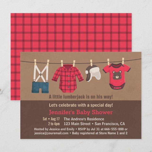 Cute Lumberjack-kläder Babykläder Inbjudan (Fram/baksida)