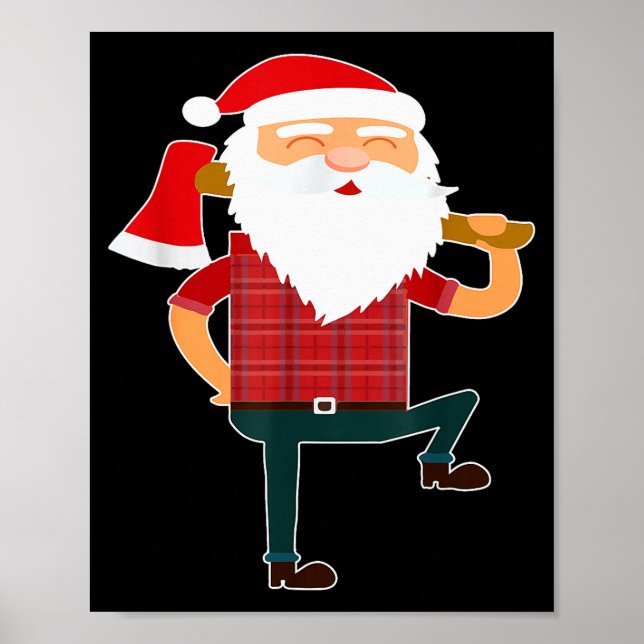 Cute Lumberjack Santa Funny Ugly Christmas Axe Hat Poster (Framsidan)