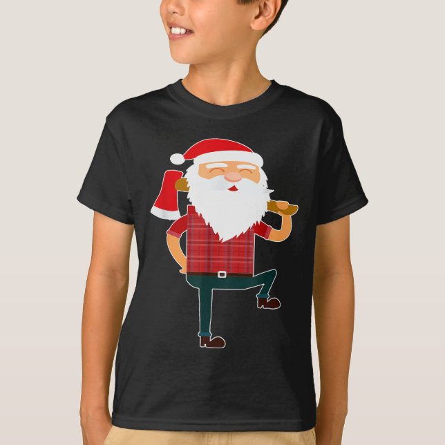 Cute Lumberjack Santa Funny Ugly Christmas Axe Hat T Shirt (Framsida)