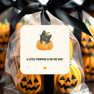 Cute Lunt Pumpkin på Way Black Cat Sticker Fyrkantigt Klistermärke