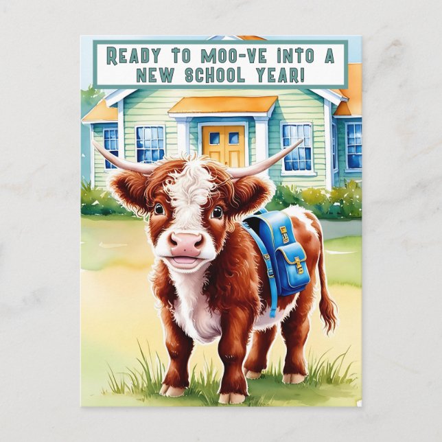 Cute, Lusnyj Back to school Cow Helg Vykort (Framsida)
