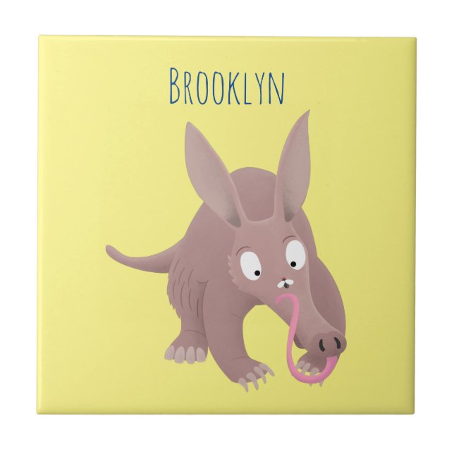 Cute lustig aardvark-tecknad kakelplatta (Framsidan)