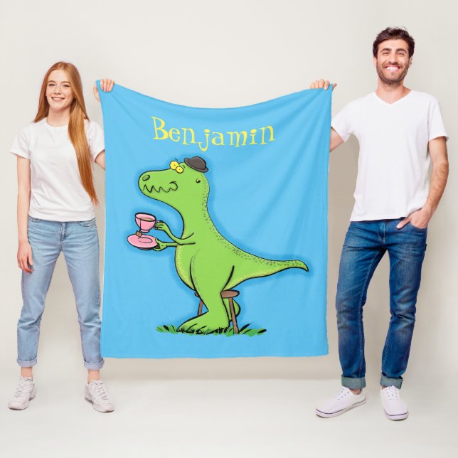 Cute lustig grönt för att rex dinosaur-tecknad fleecefilt (På plats)