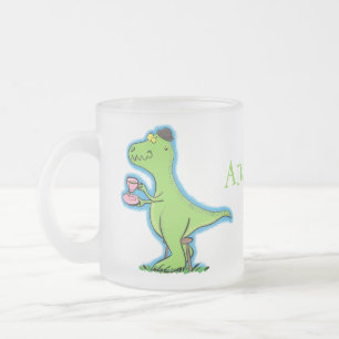 Cute lustig grönt för att rex dinosaur-tecknad frostad glasmugg