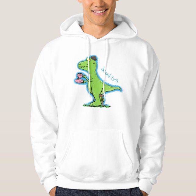 Cute lustig grönt för att rex dinosaur-tecknad hoodie (Framsida)