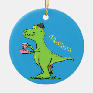 Cute lustig grönt för att rex dinosaur-tecknad julgransprydnad keramik