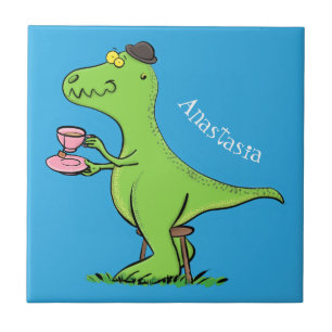 Cute lustig grönt för att rex dinosaur-tecknad kakelplatta