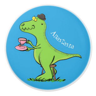 Cute lustig grönt för att rex dinosaur-tecknad knopp