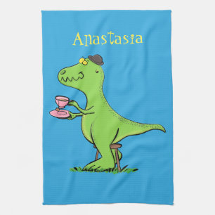 Cute lustig grönt för att rex dinosaur-tecknad kökshandduk