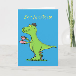 Cute lustig grönt för att rex dinosaur-tecknad kort