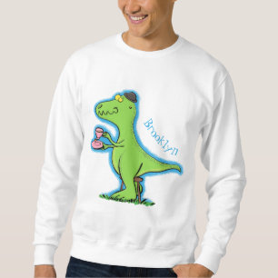 Cute lustig grönt för att rex dinosaur-tecknad lång ärmad tröja