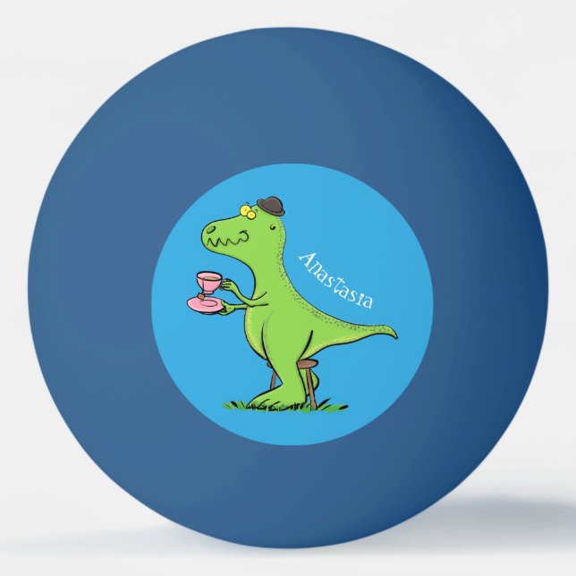 Cute lustig grönt för att rex dinosaur-tecknad pingisboll (Framsidan)